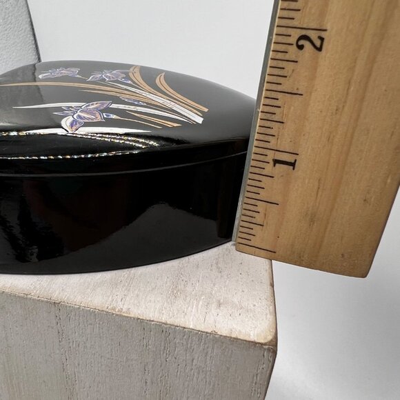 Trinket Box Vintage Yamanaka Heart Shaped Box Black Plastic Floral - Picture 11 of 12